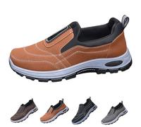 Men's Orthopaedic Shoes for Work - Hiking Shoes Men's Leather Double Stitched Low Shoes Non-Slip Trekking Shoes Abrasion Resistant Work Shoes Trainers Lift Shoes Slip On Walking Shoes, brown, 7 UK