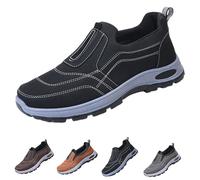 Men's Orthopaedic Shoes for Work - Hiking Shoes Men's Leather Double Stitched Low Shoes Non-Slip Trekking Shoes Abrasion Resistant Work Shoes Trainers Lift Shoes Slip On Walking Shoes, black, 9 UK