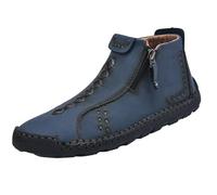 Mens Orthopedic Boots Slip on Wide Fit Leather Trainers with Side Zipper High Top Arch Support Sneakers Men Outdoor Fashion Comfortable Driving Hiking Shoes Lightweight Footwear (Blue, 9.5)