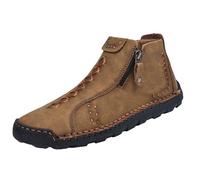 Mens Orthopedic Boots Slip on Wide Fit Leather Trainers with Side Zipper High Top Arch Support Sneakers Men Outdoor Fashion Comfortable Driving Hiking Shoes Lightweight Footwear (Brown, 9)