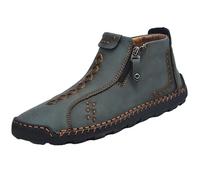 Mens Orthopedic Boots Slip on Wide Fit Leather Trainers with Side Zipper High Top Arch Support Sneakers Men Outdoor Fashion Comfortable Driving Hiking Shoes Lightweight Footwear (Green, 9.5)
