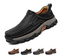 Men's Orthopedic Comfortable Casual Genuine Leather Slip On Loafers All-Day Comfort, Arch Support Non-Slip Sole for Walking Hiking (8,Black)