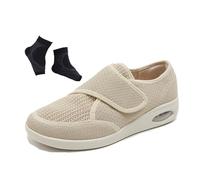 Mens Orthopedic Diabetic Shoes, Men Non-Slip Adjustable Breathable Elderly Fit Diabetic Shoes, Fit Edema Swollen Walking Closure Sneakers, for Plantar Fasciitis, Swollen Feet, Bunions(Khaki,6.5 UK)
