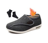 Men's Orthopedic Diabetic Shoes, Mens Winter Thermal Wide Cotton Linting Adjustable Non-Slip Diabetic Shoes, Swollen Feet Edema Cushion Sneakers, for Elderly Arthritis Edema Swollen(Grey,6 UK)