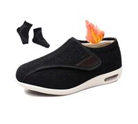 Men's Orthopedic Diabetic Shoes, Mens Winter Thermal Wide Cotton Linting Adjustable Non-Slip Diabetic Shoes, Swollen Feet Edema Cushion Sneakers, for Elderly Arthritis Edema Swollen(Black,5 UK)