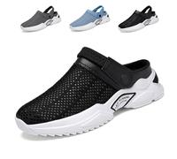 Mens Orthopedic Hollow-Out Summer Sandals, Non-Slip Lightweight Comfortable Slippers, Garden Clogs Mesh Sandals Summer Beach Shoes, Breathable Knit Mesh Walking Shoes(Black,7.5 UK)