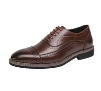 Men's Orthopedic Leather Oxford Dress Shoes Pointed Toe Lace Up Formal Business Party Footwear Classic Comfort Breathable Brogue(Marrone,9 UK)