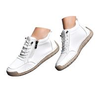 Mens Orthopedic Trainers Lace up Sneakers Shoes Arch Support Side Zipper Leather Boots Unisex Wide Fit High Top Trainer Large Size Flat Walking Shoe Casual Sports Footwear (White, 9.5)
