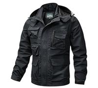 Men's Outdoor Army Jacket Detachable Hoodies Jacket Military Tactical Jacke Men Softshell Jacket for Walking Camping with Multiple Pockets Full Zipper Windbreaker Coat Windproof Cargo Jacket