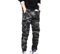 Mens Outdoor Camo Trousers, Chickwin Wild Cargo Pants Sport Hiking Pants Mens Multi Pockets Walking Cycling Mountain Bike Windproof Climbing Sport Causal Pants (Grey Camouflage,M)
