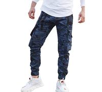 Mens Outdoor Camo Trousers, Chickwin Wild Cargo Pants Sport Hiking Pants Mens Multi Pockets Walking Cycling Mountain Bike Windproof Climbing Sport Causal Pants (Blue camo,XXL)