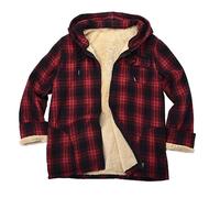 Men's Outdoor Check Shirt Fleece Checked Men Flannel Shirt Sherpa Lined Coat Drawstring Full Zip Up Padded Lumber Jacket Mens Fleece Coats Thermal Thick Shirts Casual Jumper Pockets