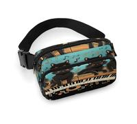 Men'S Outdoor Chest Bag, Four Black Cats Lying on The Piano Keyboard Printed Crossbody Chest Bag With Large Exterior Pocket And Side Mesh Pockets, Suitable For Men And Women Travel Hiking Casual