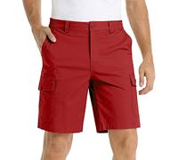 Mens Outdoor Hiking Cargo Shorts Classic Fit Flat Front Chinos Golf Work Travel Shorts Elastic Waist Summer Lightweight Cotton Twill Fishong Jogging Tactical Shorts Red