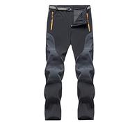 Mens Outdoor Hiking Trousers, Waterproof Windproof Softshell Cargo Pants, Multi Pocket Tactical Work Pants with Zipper Pockets, Reinforced Knees, Adjustable Waist, Thermal Fleece Lined