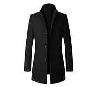 Men's Outdoor Jackets Men Mid-length Slim-fit Woolen Coat With Stand- Solid Color Woolen Coat (Black, M)