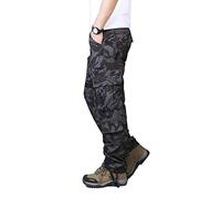 YOUCAI Men's Outdoor Scratch-Resistant Tactical Pants Jogging Hiking Cotton Cargo Trousers Multi Pocket Military Camo Combat Work Pants,Black Camo,32