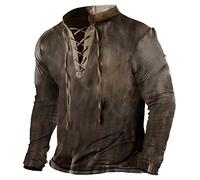 Mens Outdoor Vintage Lace Up Hooded Long Sleeve T Shirt Autumn Solid Casual Top Men T Shirts Long Sleeve (ZWadD-K, XL)