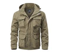 Men's Outdoor Waterproof Jackets, Classic Rain Tactical Hooded Tops Multi-Pocket, Packable Windbreaker Breathable Lightweight Quick Dry Military-Style Field Coat (Khaki, XXXXXL)