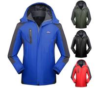 Men's Outdoor Waterproof Jackets Fleece Winter Jackets with Detachable Hood Color Block Thermal Rain Jacket Water Resistant Full Zip Windbreaker Warm Skiing Jacket for Men