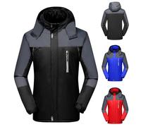 Men's Outdoor Waterproof Jackets with Detachable Hood Lightweight Color Block Windbreaker Windproof Zipper Hooded Raincoat Outdoors Jacket for Cycling Traveling Large