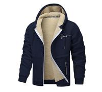 Mens Outerwear Heavy Lined Fleece Windproof Zip Warm Hooded Sweatshirt Multiple Colors Hoodie Black, blue, S