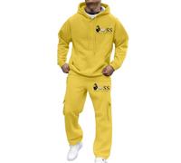 Mens Outfits Full Zip Hoodie Jacket Jogging Tops Bottoms Suit Casual Loungewear Loose-Fit Sweatpants Big and Tall Sweatsuits for Men Fleece Tracksuit Bottoms Holiday Clothing (Yellow, S)