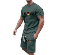 Mens Outfits Tracksuit Suit Set Short Sleeve Athletic Tracksuit Set Running Tshirt Shorts 2 Piece Loungewear Set Casual Running Sport Sweat Activewear(Dark Green,L)