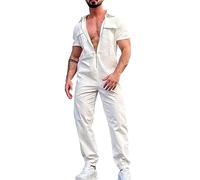 Men's Overall, Long Sleeve with Zip Front, Stain and Wrinkle Resistant Work Jumpsuit with 2 Pockets, Work Overalls, Men's Overalls, Men's Workwear, 100% Cotton Work Overalls, White, L