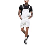 Mens Overalls Denim Summer Short Dungarees Walkshort Romper with Pockets Jumpsuit Braces Jeans Overall Skinny Fit Work Trousers Overol De Trabajo para Hombre(White, L)