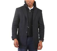 Men's Overcoat Hooded Wool Blend Classic Trench Coat Winter Jacket - Black L