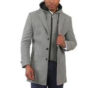 Men's Overcoat Hooded Wool Blend Classic Trench Coat Winter Jacket - Grey L