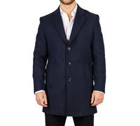Men's Overcoat Notched Lapel Collar Wool Blend Classic Trench Coat Winter Jacket - Navy S