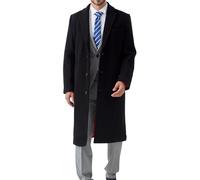 Mens Overcoat Wool & Cashmere Covert，Long Double Breasted Heavy Winter，Warm Winter Mod Coat， Velvet Collar & Satin Lining (Black,XXL)