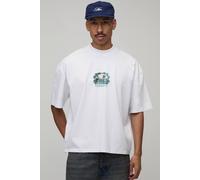 Men's Oversize Boxy Palm Springs Print T-Shirt | White | Size Large | BOOHOOMAN
