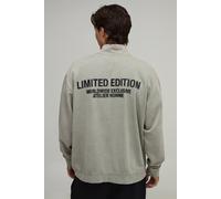 Men's Oversized 1/4 Zip Limited Edition Washed Raised Text Zip Funnel Neck Sweater | Stone | Size Medium | BOOHOOMAN