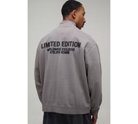 Men's Oversized 1/4 Zip Limited Edition Washed Raised Text Zip Funnel Neck Sweater | Washed Charcoal | Size Medium | BOOHOOMAN