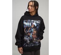 Men's Oversized 50 Cent License Printed Hoodie | Black | Size Small | BOOHOOMAN