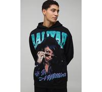 Men's Oversized Aaliyah License Printed Hoodie | Black | Size Large | BOOHOOMAN