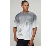Men's Oversized Acid Wash All Over Doodle Print T-Shirt | Ecru | Size Medium | BOOHOOMAN