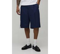 Men's Oversized Belted Pinstripe Long Line Short | Navy | Size 32 | BOOHOOMAN