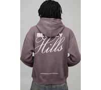 Men's Oversized Beverly Hills Puff Print Hoodie | Washed Chocolate | Size Medium | BOOHOOMAN