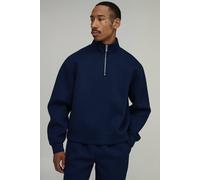 Men's Oversized Boxy 1/4 Zip Funnel Neck Scuba Sweatshirt | Navy | Size 4X-Large | BOOHOOMAN