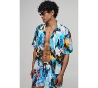 Men's Oversized Boxy Abstract Print Revere Shirt | Size Medium | BOOHOOMAN