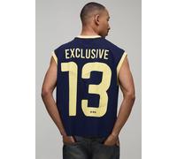 Men's Oversized Boxy Acid Washed Varsity Printed Vest | Navy | Size X-Small | BOOHOOMAN