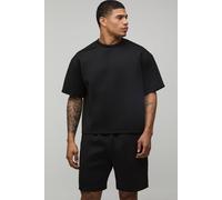 Men's Oversized Boxy Bonded Scuba T-Shirt & Relaxed Short Set | Black | Size Large | BOOHOOMAN