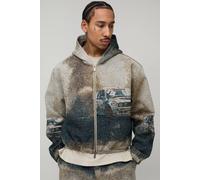 Men's Oversized Boxy Car Tapestry Hoodie | Stone | Size Medium | BOOHOOMAN