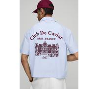 Men's Oversized Boxy Club De Caviar Printed Stripe Shirt | Light Blue | Size X-Large | BOOHOOMAN