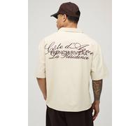 Men's Oversized Boxy French Riviera Embroidered Half Sleeve Shirt | Taupe | Size 4X-Large | boohooMAN