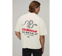 Men's Oversized Boxy Hakone Print T-Shirt | Ecru | Size 2X-Large | BOOHOOMAN